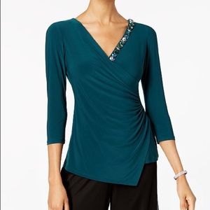 Embellished Faux-Wrap Top